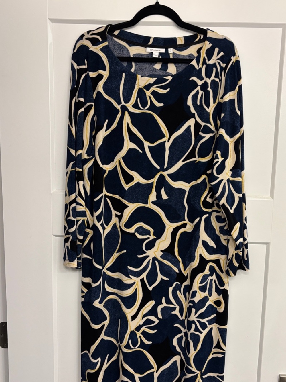 Chico's Navy and Cream Abstract Botanical Midi Dress